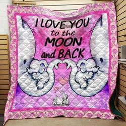 I Love You To The Moon And Back Elephant Family Quilt Blanket  Quilt and Home Decor