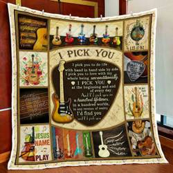 I Pick You, Guitar Quilt Blanket and Home Decor