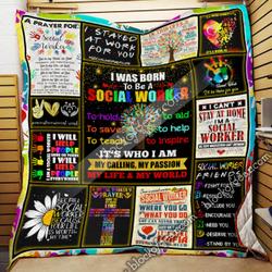 I Was Born To Be A Social Worker Quilt Blanket Thb1883 and Home Decor