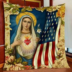 Immaculate Heart Of Mary Quilt Blanket and Home Decor