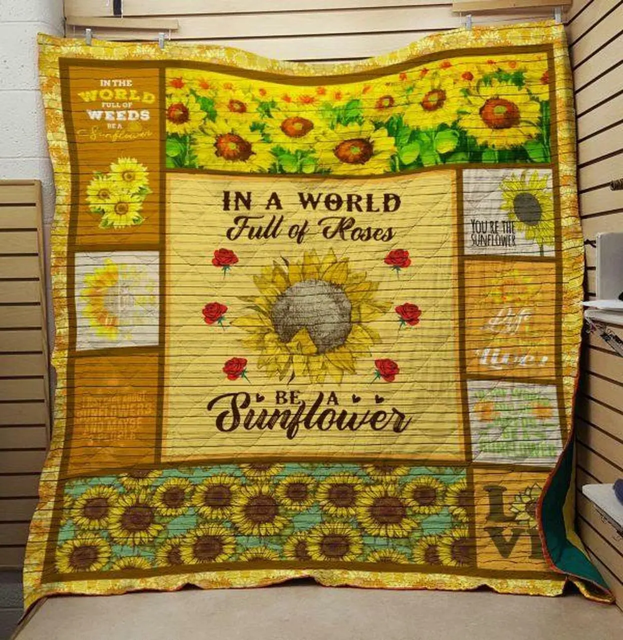 In A World Full Of Roses Sunflower Quilt Blanket Quilt and Home Decor