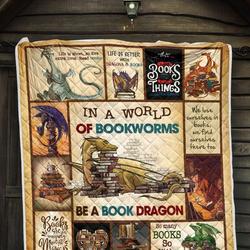 In A World Of Bookworms Be A Book Dragon Full Over Printed Quilt  Maria and Home Decor