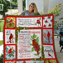 In Memory Of A Beloved Husband  Cardinal Quilt Blanket and Home Decor