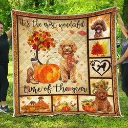 ItS The Most Wonderful Time Of The Year Fall Poodle Premium Quilt  Quilt and Home Decor