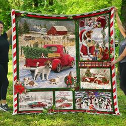 Jack Russell Red Truck Christmas Premium Quilt Home Decor  Quilt and Home Decor
