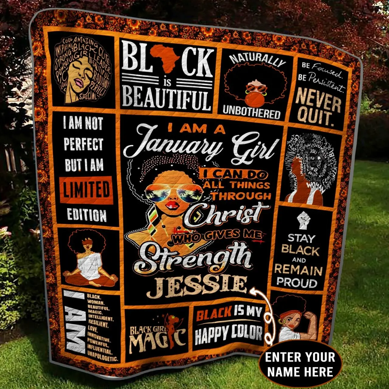 January Black Girl Personalized Quilt Blanket Bbb290503Nb and Home Decor