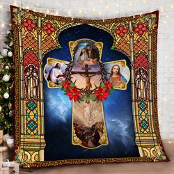 Jesus Christian Cross Christmas Quilt Blanket and Home Decor