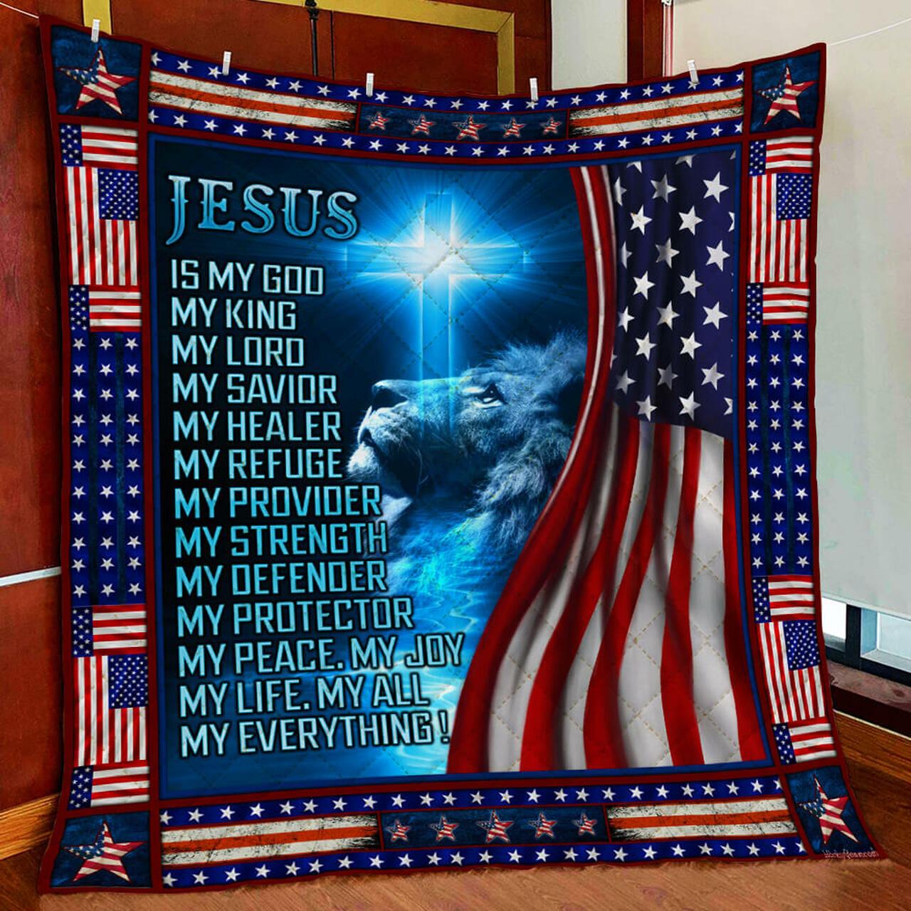 Jesus Is My God - Lion Christian Quilt Blanket and Home Decor