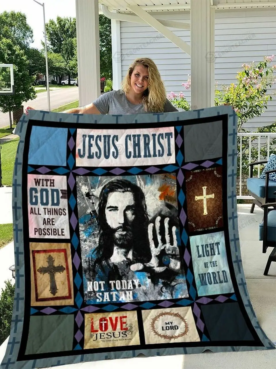 Jesus Not Today Satan Quilt Blanket and Home Decor