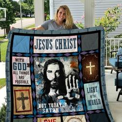 Jesus  Not Today Satan Quilt Blanket and Home Decor