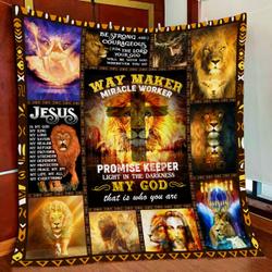 Jesus Way Maker Miracle Worker, Lion Quilt Blanket and Home Decor