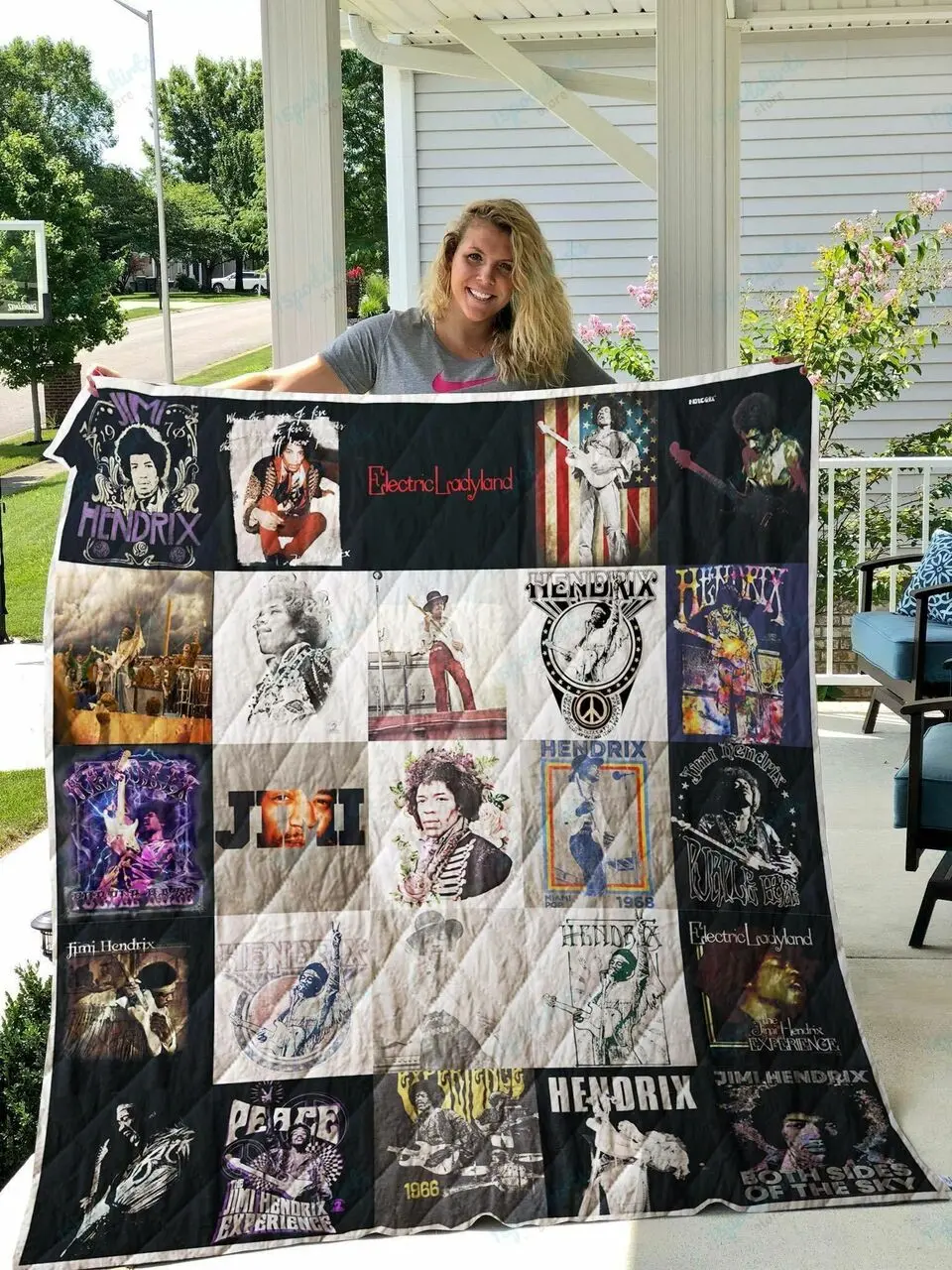 Jimi Hendrix Tshirt Quilt Blanket and Home Decor