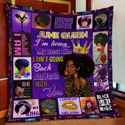 June Girl Black Queen Quilt Blanket and Home Decor