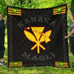Kanaka Maoli Flag Polynesian Premium Quilt Gray  Love Style  Ah  J1  Quilt and Home Decor