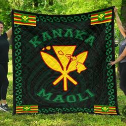 Kanaka Maoli Flag Polynesian Premium Quilt Green  Love Style  Ah  J1  Quilt and Home Decor
