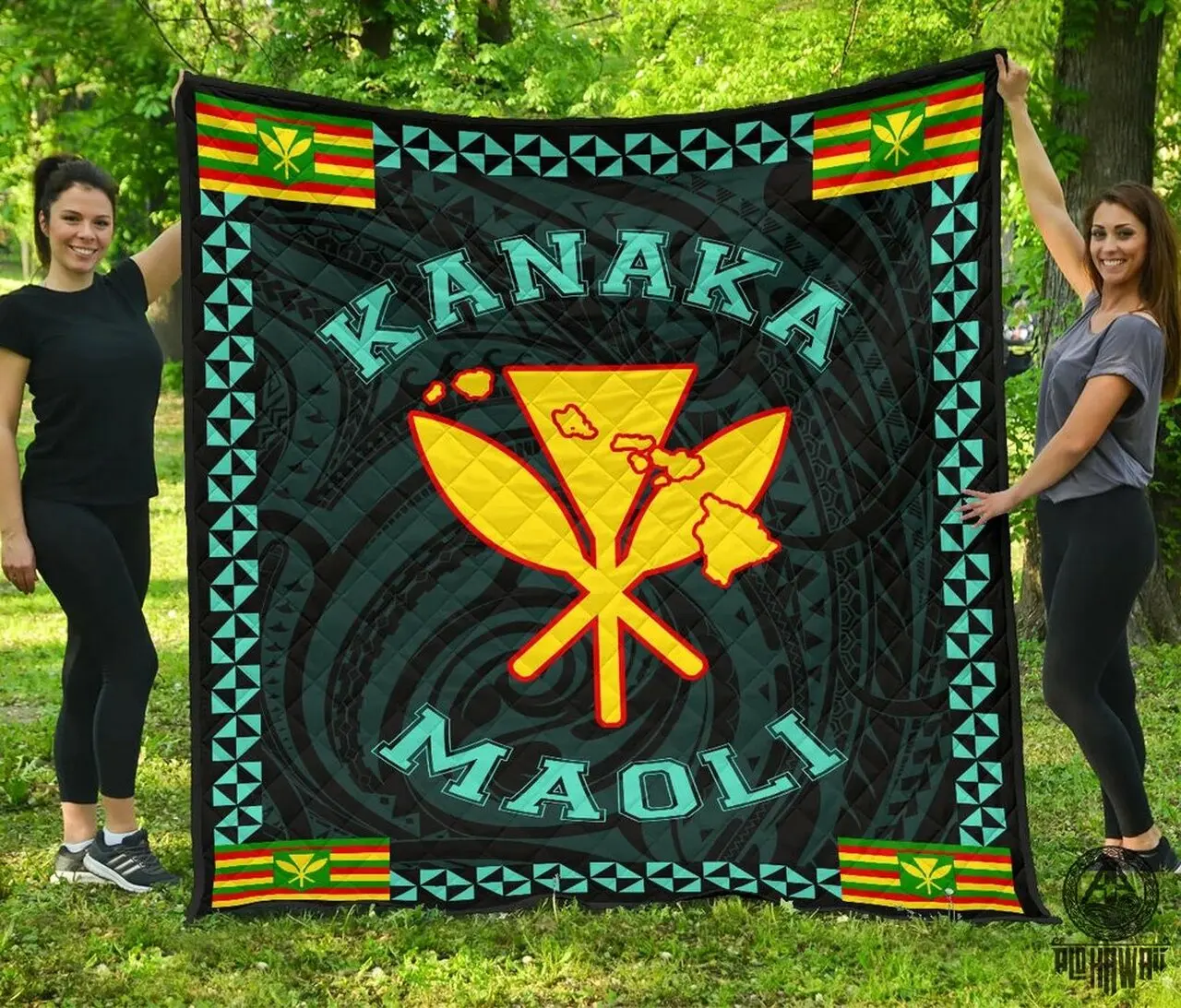 Kanaka Maoli Flag Polynesian Premium Quilt Turquoise Love Style Ah J1 Quilt and Home Decor