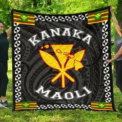 Kanaka Maoli Flag Polynesian Premium Quilt White  Love Style  Ah  J1  Quilt and Home Decor