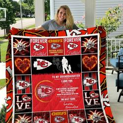 Kansas City Chiefs  To My Granddaughter  Love Grandpa Quilt Blanket and Home Decor