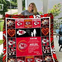 Kansas City Chiefs  To My Son  Love Mom Quilt Blanket      and Home Decor