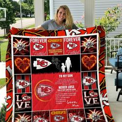 Kansas City Chiefs To My Son Love Mom Quilt Blanket and Home Decor