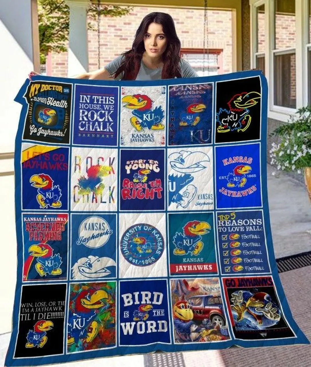 Kansas Jayhawks Quilt Blanket Fan Made and Home Decor