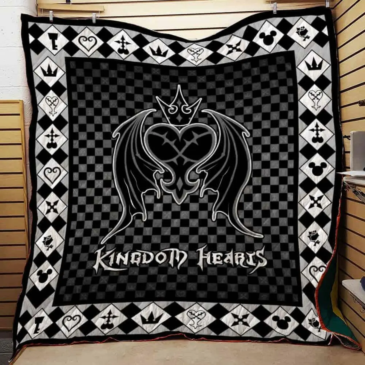 Kingdom Hearts Black And White Quilt Quilt and Home Decor