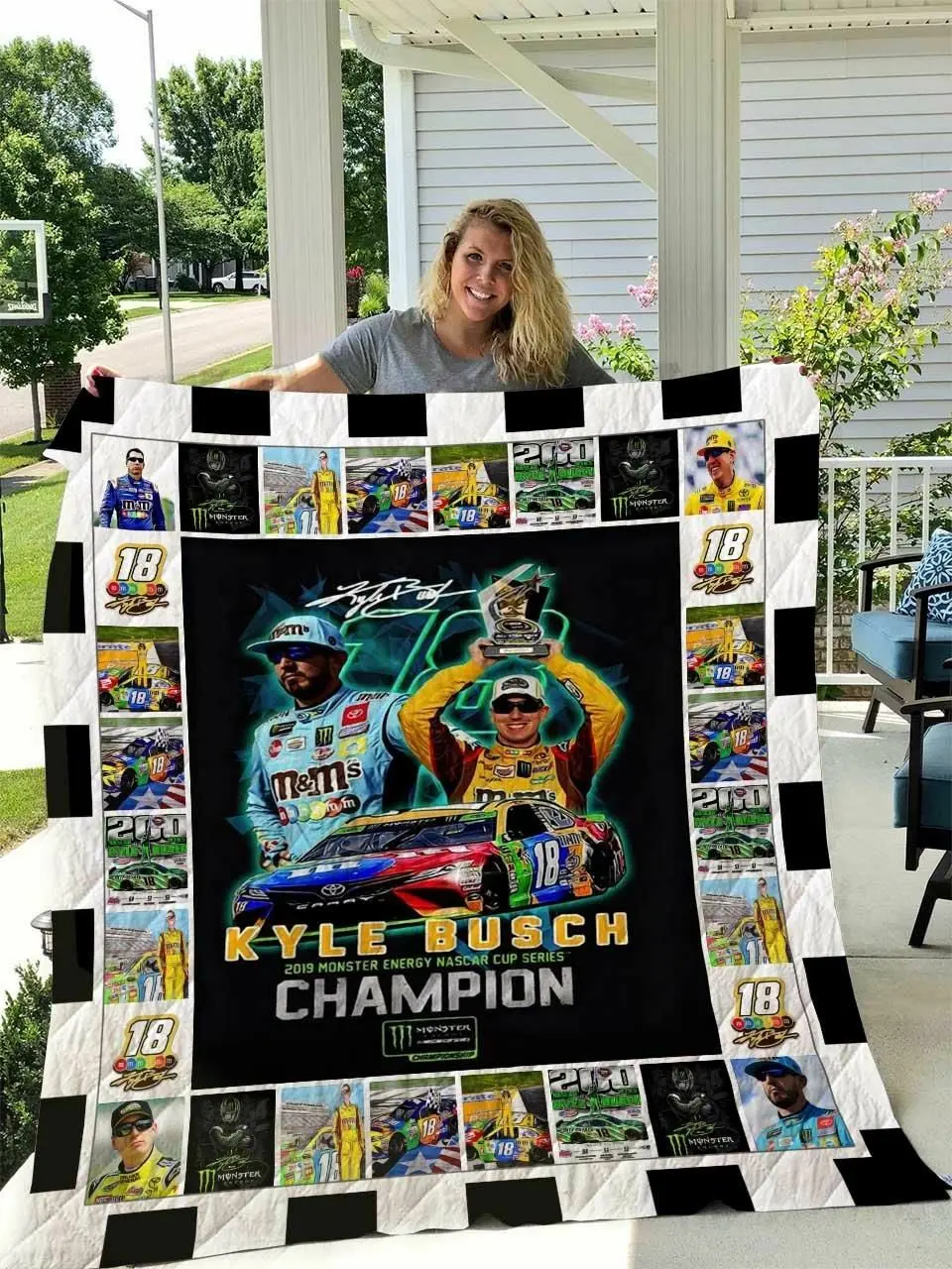 Kyle Busch Quilt Blanket All Season Plus Size Quilt Blanket and Home Decor