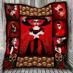 Lady Red Skull Cl2100295Mdq Quilt Blanket and Home Decor