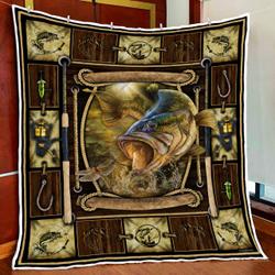 Largemouth Bass Fish Catching Quilt Blanket and Home Decor