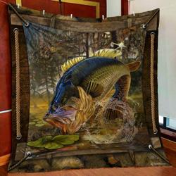 Largemouth Bass Fishing Quilt Blanket and Home Decor