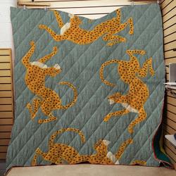 Leopard Race  Blue Throw Quilt Blanket and Home Decor