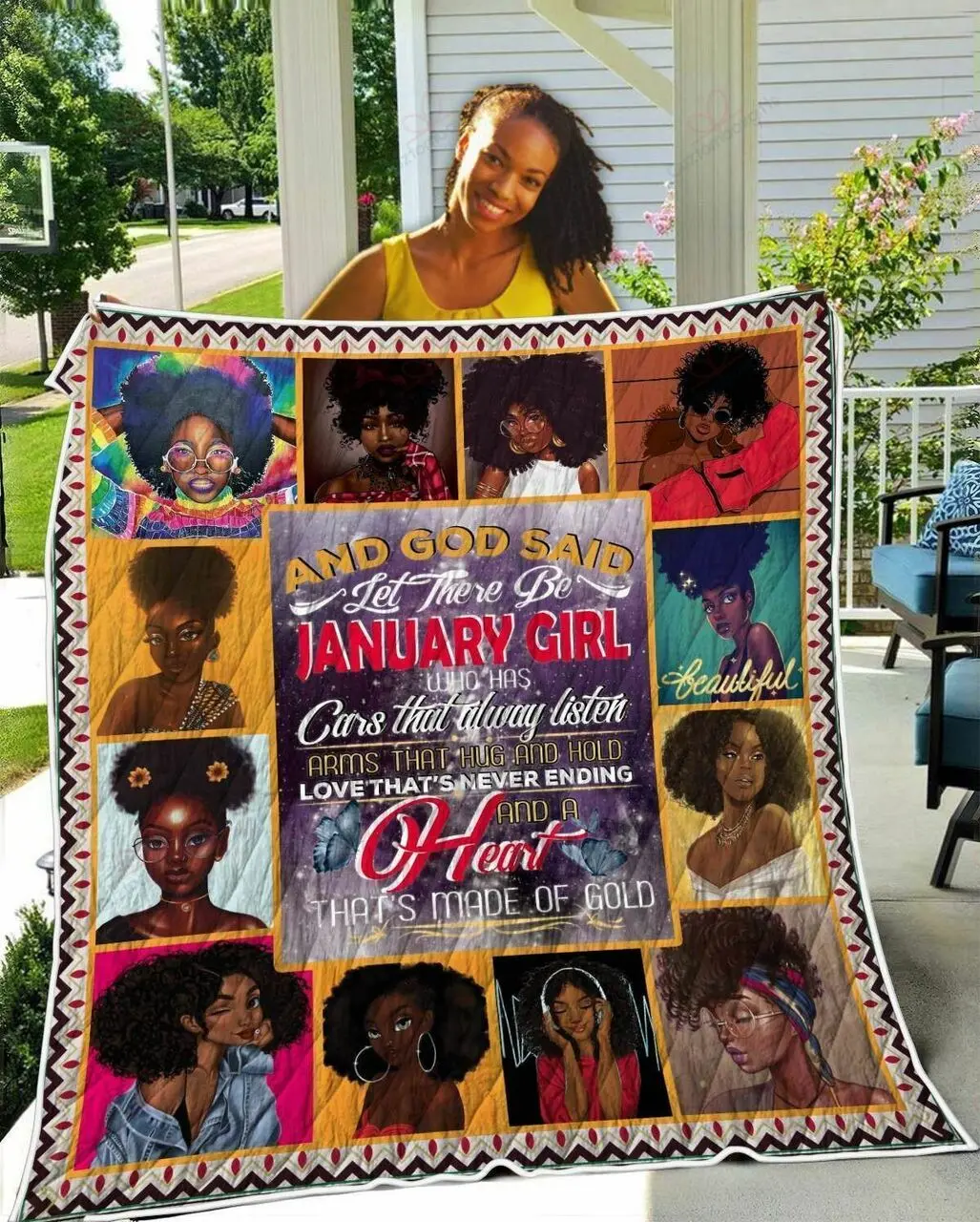 Let There Be January Girl Heart TH2309310CL Quilt Blanket and Home Decor