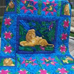 Lion King Blue Fabric Quilt Design By Exrain and Home Decor