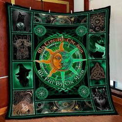 Live By The Sun Feel By The Moon Green Quilt Blanket and Home Decor