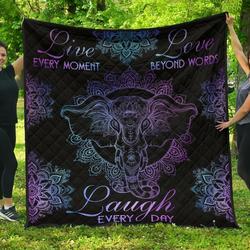 Live Love Laugh Elephant Gift For Yoga And Elephant Quilt and Home Decor