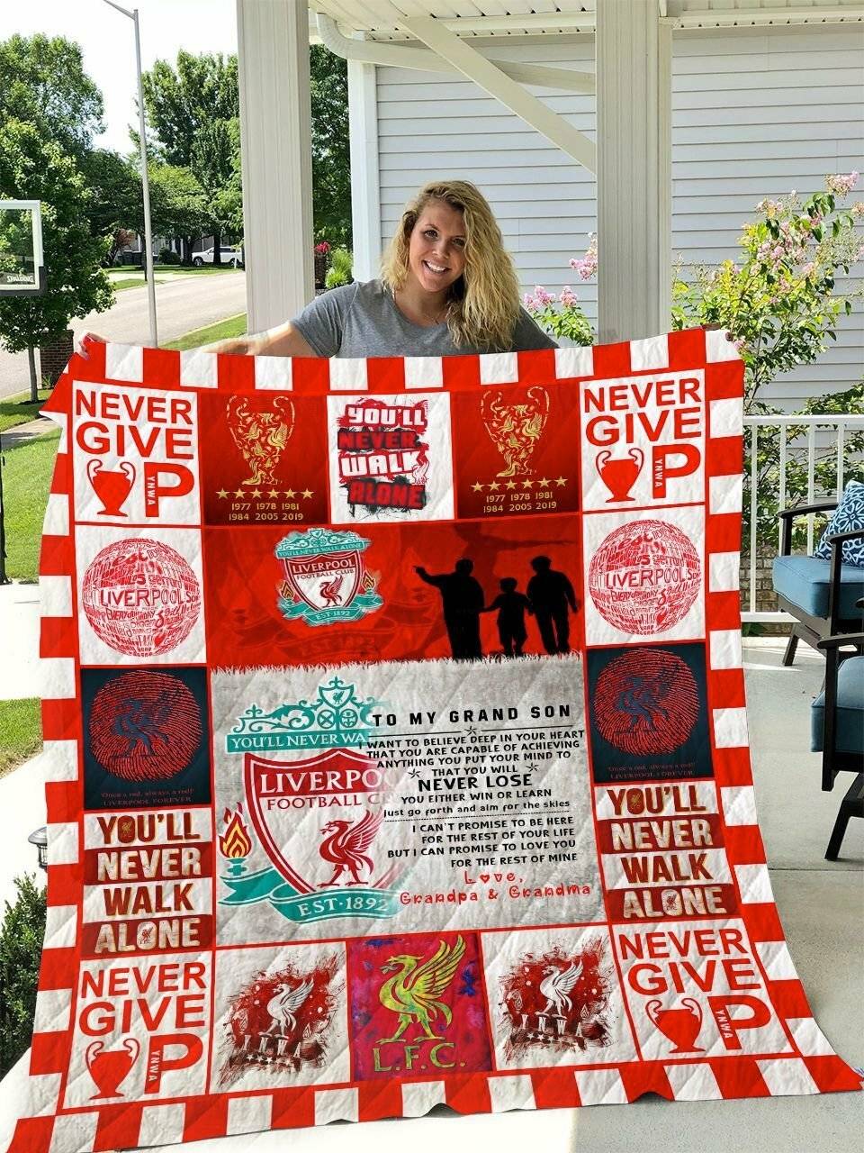 Liverpool Grandma And Grandpa To Grandson Quilt Blanket and Home Decor