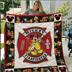 Ll Fireman Mickey Firefighter Quilt Blanket and Home Decor