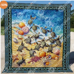 Ll Green Turtle Hatchlings Quilt Blanket and Home Decor