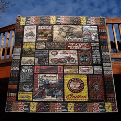 Ll Indian Motorcycle Quilt Blanket and Home Decor