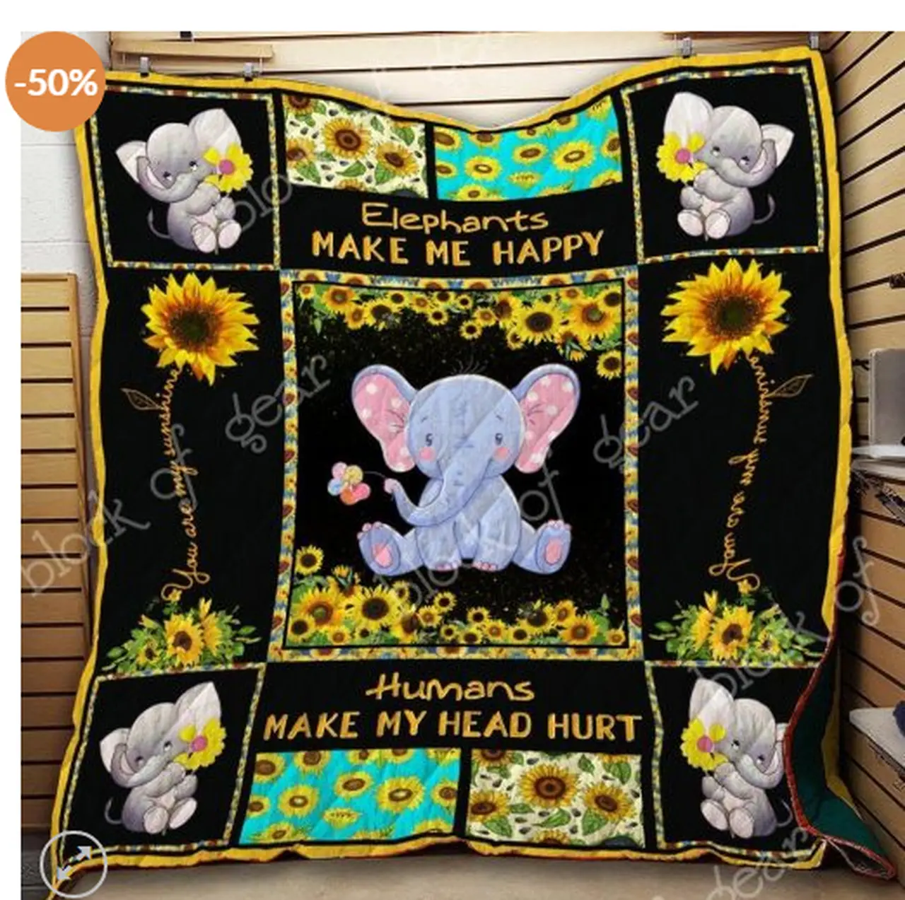 Ll Sunflower Elephant Quilt Blanket and Home Decor