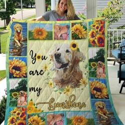 Ll  Sunshine Golden Retriever Quilt Blanket and Home Decor