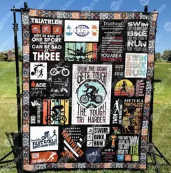 Ll Triathlete Girl Tries Harder Quilt Blanket and Home Decor