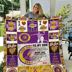 Los Angeles Lakers  To My Son  Love Dad Quilt Blanket and Home Decor