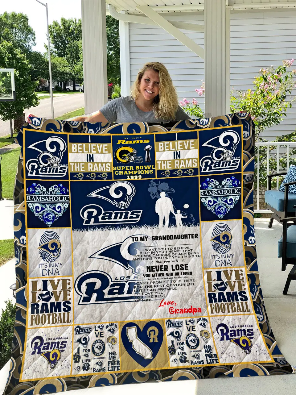 Los Angeles Rams - To My Granddaughter - Love Grandpa Quilt and Home Decor