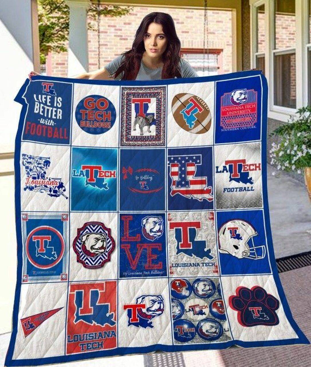 Louisiana Tech Bulldogs Football Quilt Blanket Fan Made and Home Decor