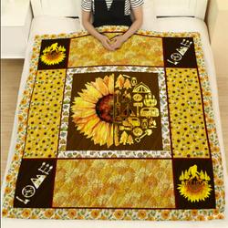 Love Camping Sunflower Hippie Quilt Blanket and Home Decor