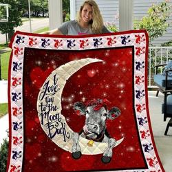 Love Cow To The Moon And Back Hur Quilt jw and Home Decor