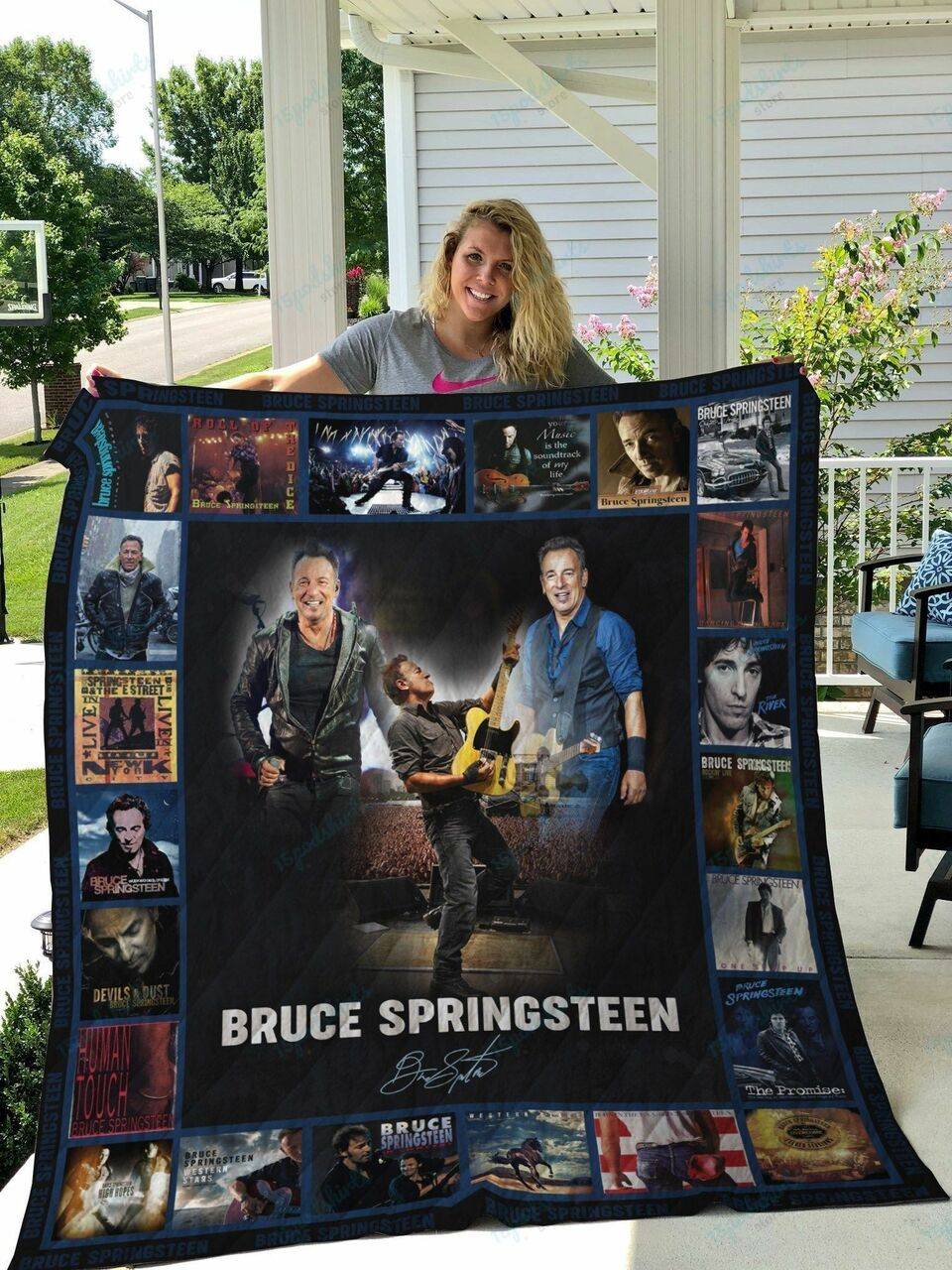 M Bruce Springsteen Quilt Blanket and Home Decor