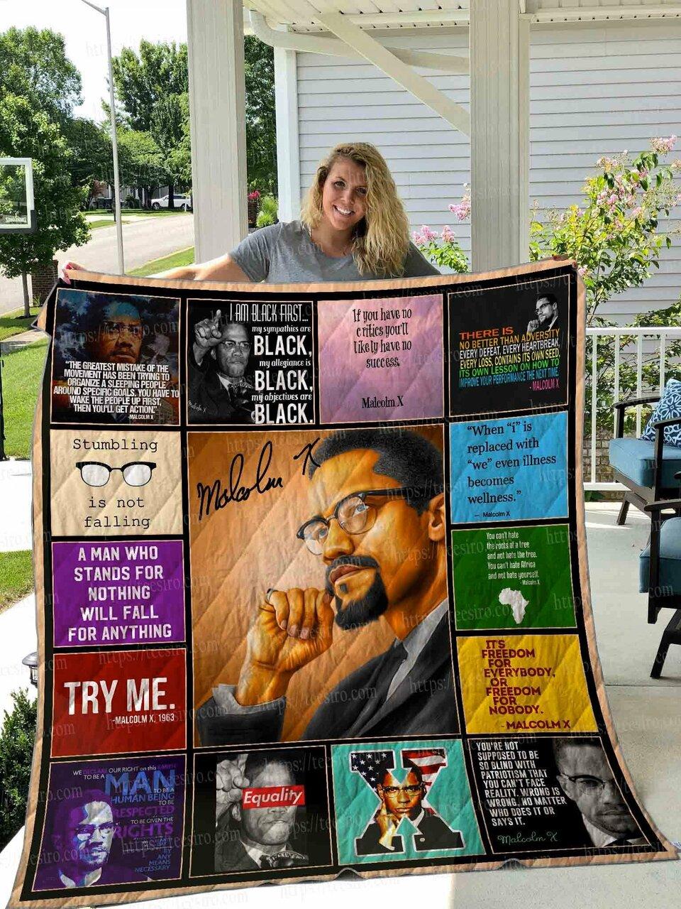 Malcolm X Quilt Blanket 01 and Home Decor