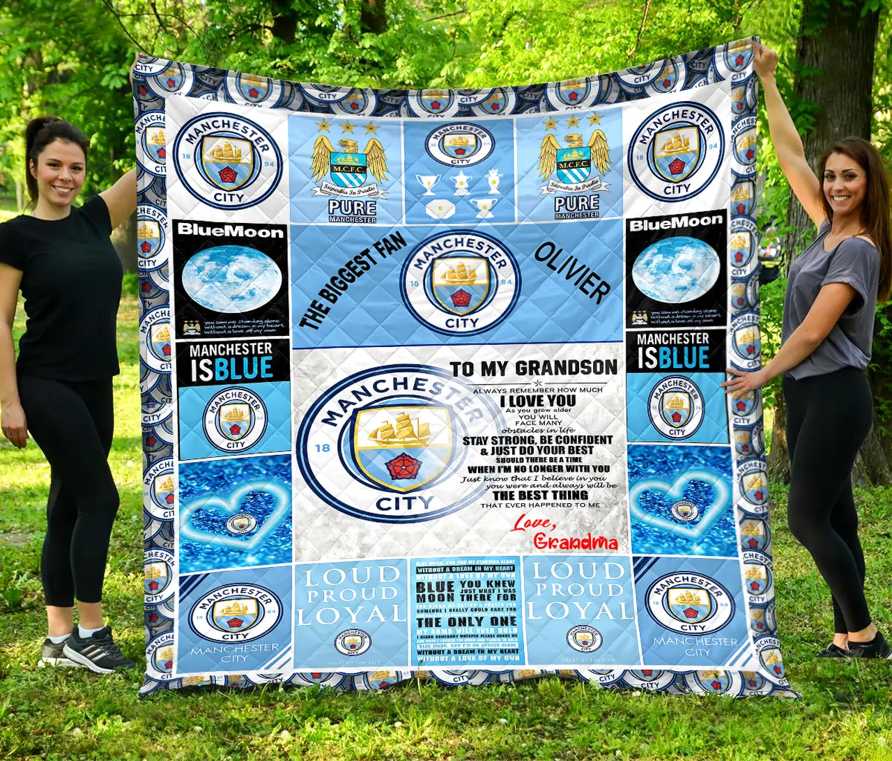 Manchester City To My Grandson Love Grandmom Quilt Blanket and Home Decor